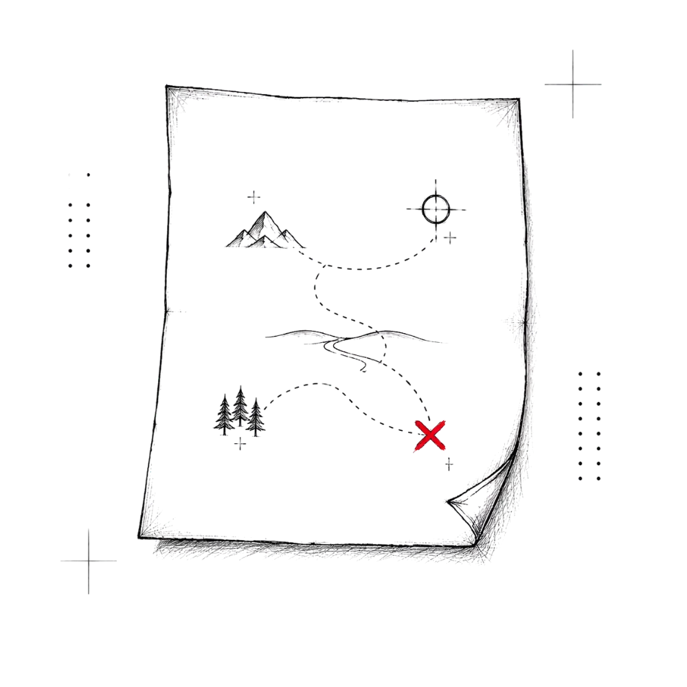 A hand-drawn map with the crimson X; your Clarity Map
