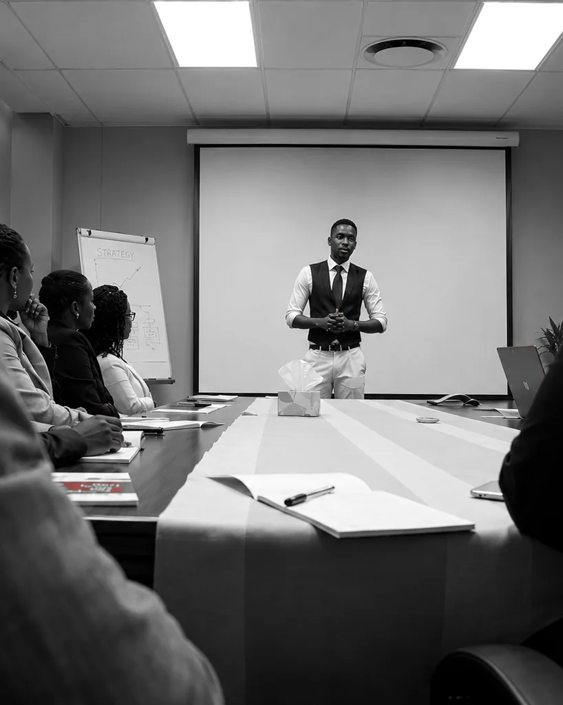 Omar Stone leading a session, the room leaning in
